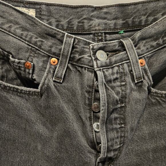 Levis 501 Skinny Jean Black Button Fly distressed Big E 24x28 women - Picture 4 of 10